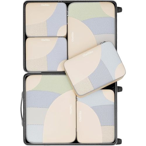 OlarHike 6 Set Packing Cubes for Travel, 3 Various Sizes(Large,Medium,Small), Luggage Organizer Bags for Travel Accessories Travel Essentials, Travel Cubes for Carry on Suitcases (Cream)