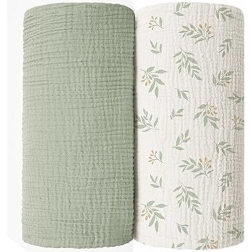 Muslin Receiving Swaddle Blanket for Baby Girls and Boys Newborn Cotton Swaddling Set Neutral - 2 Pack (Green)