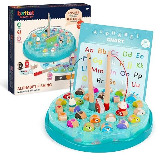 Battat Education – Magnetic Fishing Game for Toddlers with Alphabet Letters – Early Learning Educational Toy with 2 Fishing Rods & 10 Colorful Fish – 2+ Years