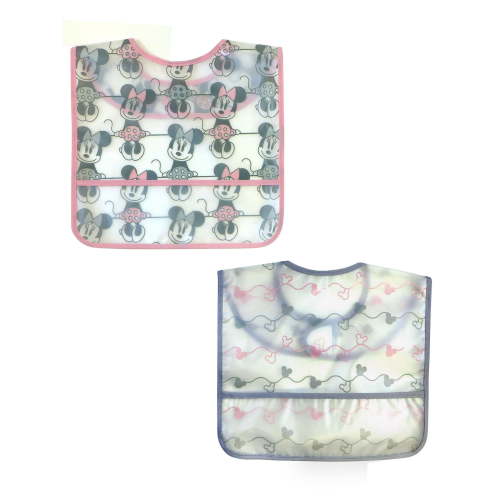 Disney Minnie 2 Pack PEVA Water Resistant Girl Toddler Bib with Crumb-Catcher