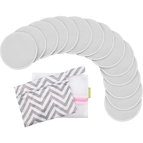 Reusable Nursing Pads for Breastfeeding, 14-Pack - 4-Layers Viscose Derived from Bamboo Nursing Pads, Breastfeeding Pads, Washable Breast Pads, Organic Maternity Pads, Nipple Pads (Cool Gray, L 4.8")