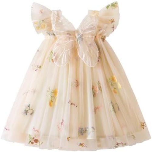 NNJXD Baby Girl Tulle Dress Casual Flower Embroidery Toddler Dresses