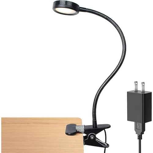 LEPOWER Clip on Light/Reading Lights/Book Lights/Desk Lamp Color Changeable/Night Light Clip on for Desk, Bed Headboard and Computers, Adapter Included (Black)