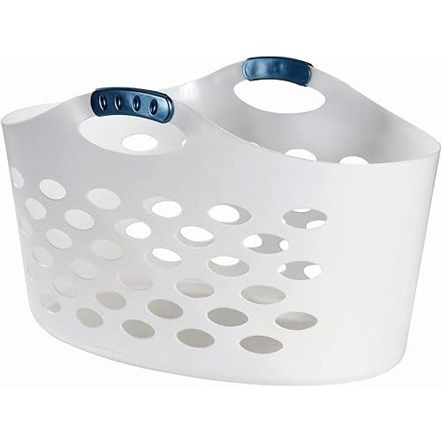 Rubbermaid 1.5 Bushel Capacity Durable Versatile Flex N Carry Portable Flexible Laundry Basket With Convenient Carrying Handles, White, Organization and Storage for Laundry/Garage/Home
