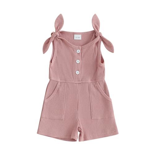 Fernvia Toddler Baby Girl Summer Clothes Sleeveless Ribbed Knitted Jumpsuit Shorts Overalls Baby One Piece Outfit