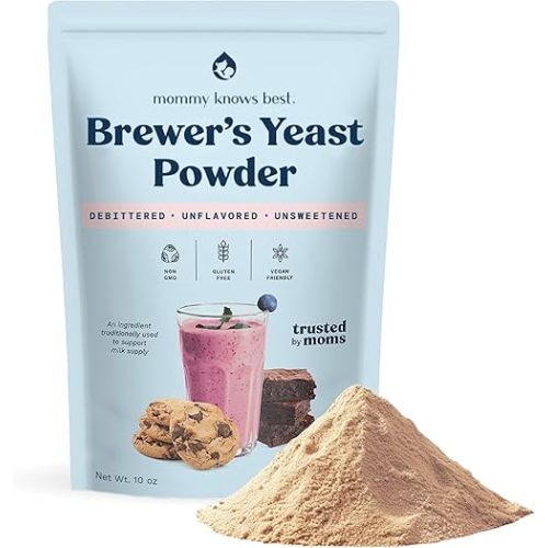 Mommy Knows Best Brewer's Yeast Powder for Lactation Support for Breastfeeding | Mild-Tasting, Debittered, Delicious in Lactation Cookies, Smoothies, Lactation Recipes, Gluten-Free, 10 oz