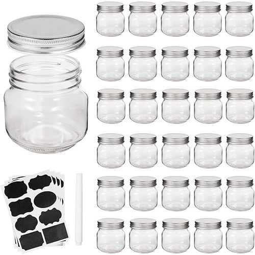 Accguan Mason Jars, glass jar 8OZ With Regular Lids and Bands(Silver), Ideal for Jam, Honey, Wedding Favors, Shower Favors, 30 PACK