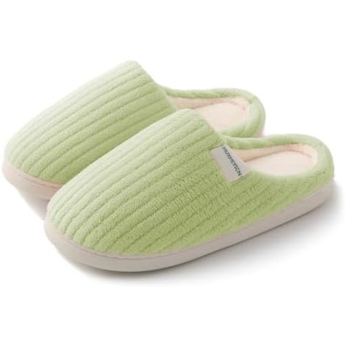 HUXMEYSON Slippers for Women, Warm Memory Foam Comfy House Slippers with Anti-Skid Rubber Sole for Indoor and Outdoor