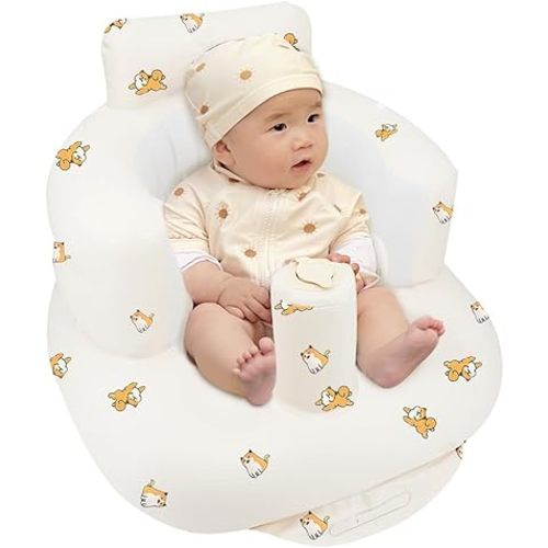 Inflatable Baby Seat for Babies 3-36 Months, Inflatable Baby Chair for Learning to Sit, Summer Floating Seat with Built in Air Pump, Blow Up Baby Chair for Home or Camping (Shiba Inu)
