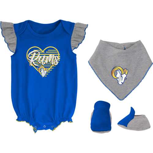 Girls Newborn & Infant Los Angeles Rams Royal/Heathered Gray All The Love Bodysuit, Bib & Booties Set
