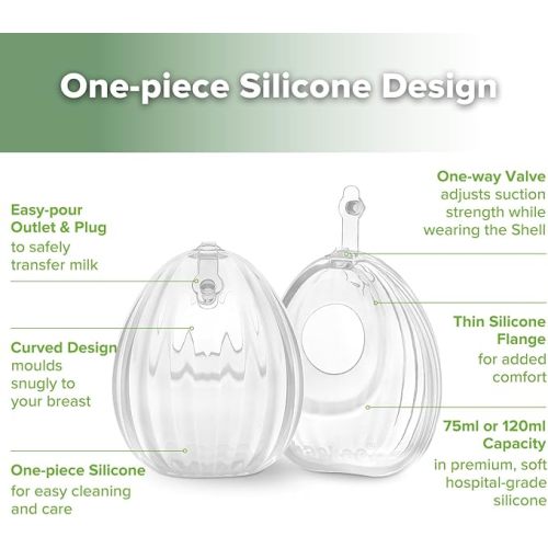 haakaa Shell Wearable Silicone Breast Pump - Silicone Hands Free Breast Pump - Passive Breast Milk Collector Shell for Newborns - Breastfeeding Essentials - 4oz/120ml,1 Count