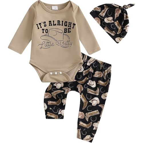 Baby Boy Western Clothes Cowboy Letter Short Sleeve Romper Cowboy Boots Hat Pattern Pant Newborn 3Pcs Country Outfit