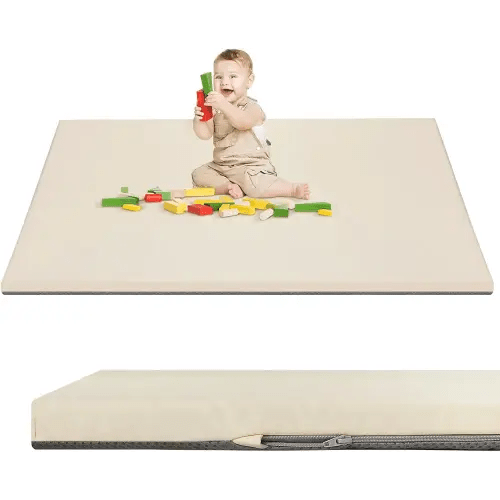 Baby Play Mat 50" X 50",Premium Foam Crawling Mat, Thick & Super Soft Vegan Leather Floor Mat,Non-Slip Cushioned Baby Playmat for Infants, Babies, Toddlers,Mat for Living Room(Cream)