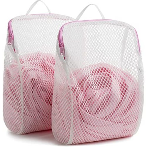COMLIFE Set of 2 Delicates Honeycomb Mesh Laundry Bag, Use YKK Zipper, with Handle, Extra Large Opening, Baby Products, Face Cleansing Pads,Socks, Fine Knitwear Mesh Wash Bags (Pink)…