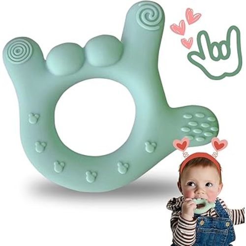 I Love You Silicone Hand Teether by Sawyer Bear Baby Gear, Teethers for Babies 3-6 Months, Soft Teething Toys 6-12 Months bpa Free, Massaging Teething Relief (Light Green)