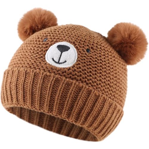 Cute Bear Baby Beanie Pompom Baby Boys Hat Infant Toddler Winter Knitted Beanies for Girls