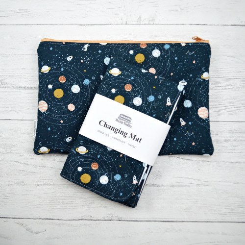 Changing mat, changing pad, travel changing mat, diaper changing, nappy, travel mat, waterproof changing mat, space, planet, astronomy, moon