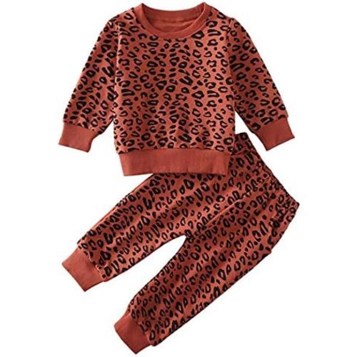 Toddler Baby Girls Leopard Print Clothes Set Long Sleeve T-Shirt Tops and Pants 2pcs Outfits