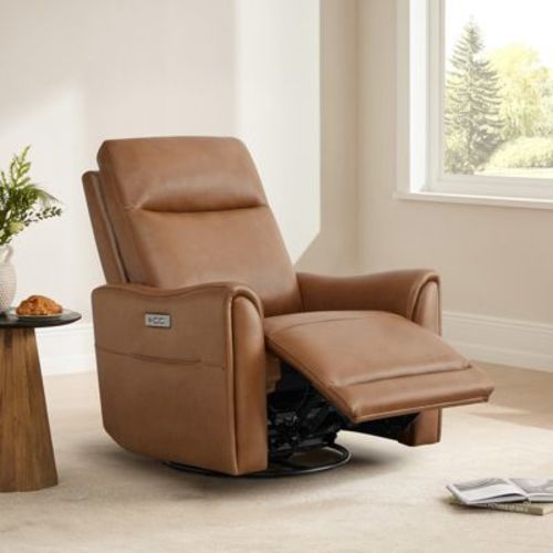 Spruce & Spring Saddle Genuine Leather Power Swivel Recliner Chair Nursery Glider