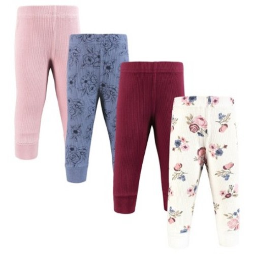 Hudson Baby Infant Girl Thermal Tapered Ankle Pants 4pk, Dusty Rose Floral, 3-6 Months