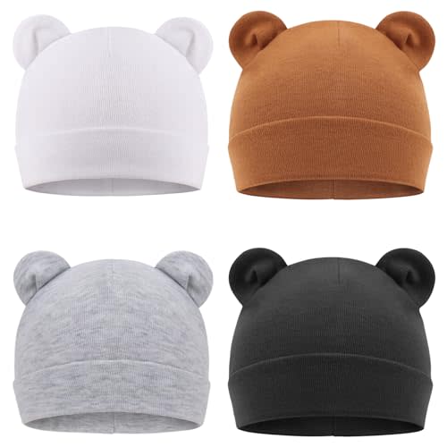 DRESHOW BQUBO 4 Pieces Baby Beanie Newborn Toddler Soft Cute Knit Hat Hospital Hats for Baby Boys Infant Cap Beanies