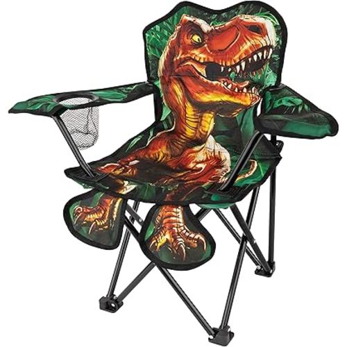 Toy To Enjoy Outdoor Dinosaur Kids Camping Chair – Foldable Children’s Chair for Camping, Tailgates, Beach, – Carrying Bag Included Mesh Cup Holder & Sturdy Construction. Ages 5 to 10 (Patent Pending)