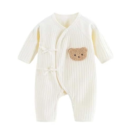 Newborn Baby Cotton Onesie, Cute Bear Patched Casual Long Sleeve Bodysuit, Toddler & Infant Boy's Girl's Comfortable Clothing