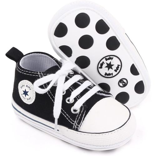 Unisex Baby Girls Boys Canvas High-top Shoes, Newborn Infant Anti-Slip Soft Sole Frist Walking Breathable Sneakers