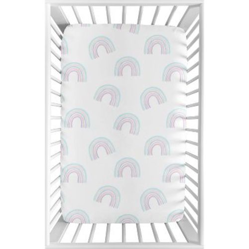 Sweet Jojo Designs Girl Baby Fitted Mini Crib Sheet Rainbow Turquoise, Purple, White and Pink