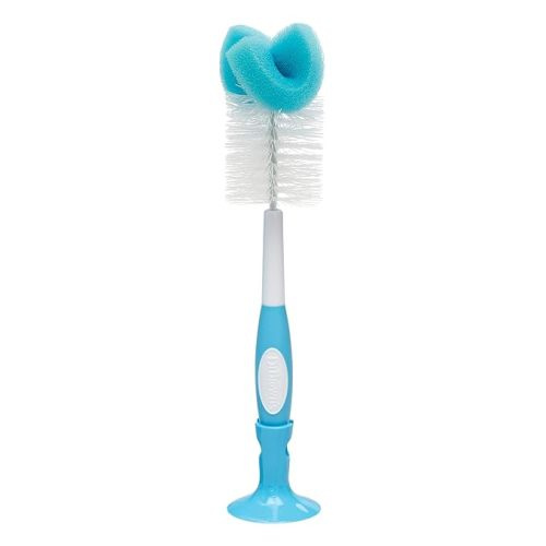Dr. Brown's Reusable Sponge Baby Bottle Cleaning Brush with Suction Cup Stand, Scrubber and Nipple Cleaner, Blue 1-Pack
