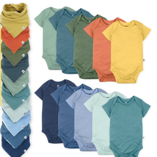 20-Pack Organic Cotton Short Sleeve Bodysuit & Bandana Bib Burp Cloth | Honest Baby Clothing