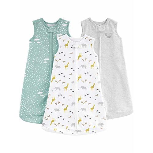 Simple Joys by Carter's Baby 3-Pack Cotton Sleeveless Sleepbag Wearable Blanket, Grey/Mint/Animals Green, Small: 0-3 Months, up to 12.5 lbs