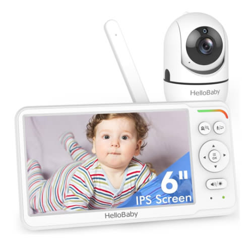 HelloBaby Baby Monitor with 6" World First IPS Screen 30-Hrs Battery, Remote Pan/Tilt/Zoom Camera, No WiFi Video Baby Monitor Camera and Audio, ECO, VOX, 2-Way Talk, Night Vision, 1000ft, Portable