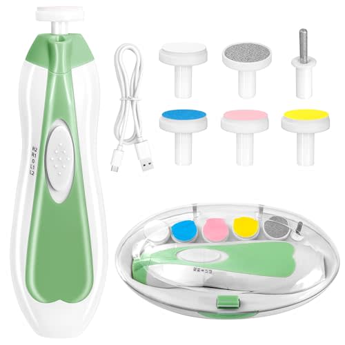 Baby Nail Trimmer Electric, 6 in 1 Rechargeable Baby Nail Clippers Manicure Set Grooming Kit for Toddler Infant or Adults (Green)