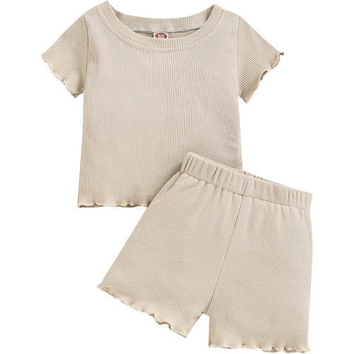Toddler Baby Girl Summer Clothes Ribbed Knit Cotton Cute Summer Outfits Short Sleeves 2 Pieces Shorts Set 12M - 5T