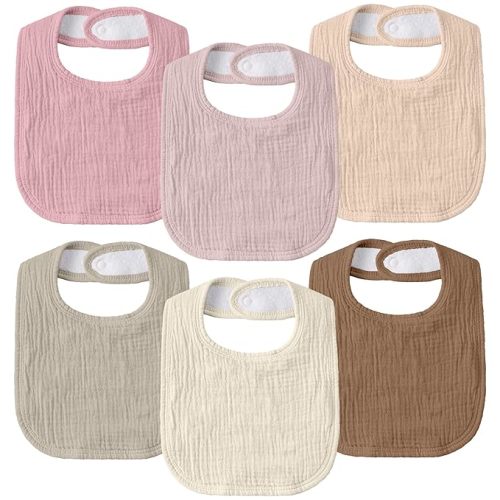 GLLQUEN BABY Muslin Drool Bibs for Boys Girls 6 Pack, Adjustable Baby Bibs for Drooling and Teething, Soft Cotton Baby Bandana Bib for Newborn Feeding Essentials (Rosie Rainbow)