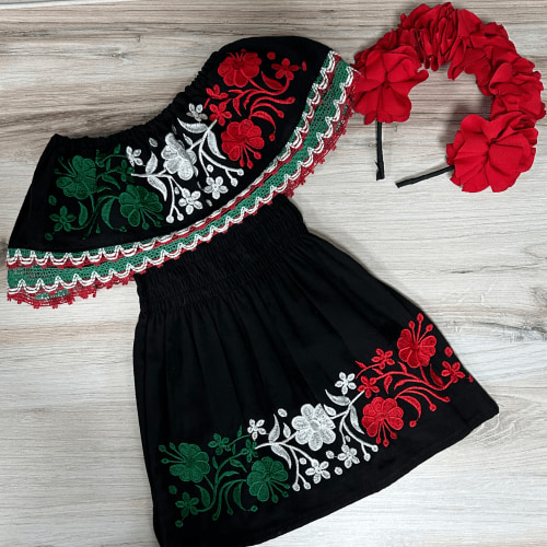 Mexican Girl Off Shoulder Tri Color Dress - Viva Mexico – Camelia Mexican Boutique