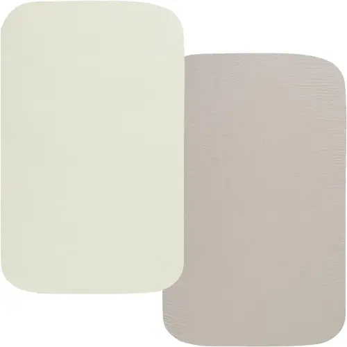 Muslin Bassinet Sheets 35" X 20" Compatiable with AMKE 3 in 1 Bassinets, MiClassic, Uiuwoo, Foalom, YADAQE, Milliard and TCBunny Bassinet, 100% Cotton Breathable and Soft 2 Pack, Fog and Beige