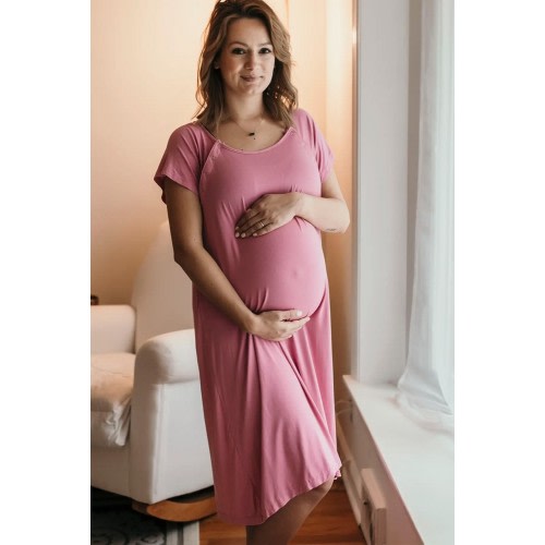 Three Little Tots Mommy Labor & Delivery Nursing Gown in Rose