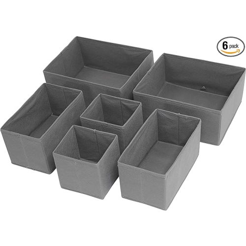 Simple Houseware Foldable Cloth Storage Box Closet Dresser Drawer Divider Organizer Basket Bins for Underwear Bras, Dark Grey (Set of 6) - 2L / 2M / 2S