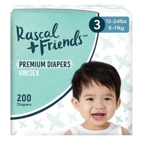 Rascal + Friends Premium Diapers - Super Value Pack, Unisex, Size 3-7, 120-200 count