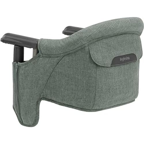 Inglesina Fast Table Chair, Pine Green Melange - High Chair for Babies & Toddlers 6-36 Months - Fits Tables 0.8'' to 3.5'' Thick - Collapsible, Portable Design - Includes Travel Bag - BPA Free