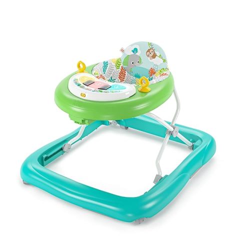 Bright Starts Tiny Trek 2-in-1 Baby Activity Walker with -Toy Station, Adjustable Height and Easy-Fold Frame, Jungle Vines Age 6 Months+