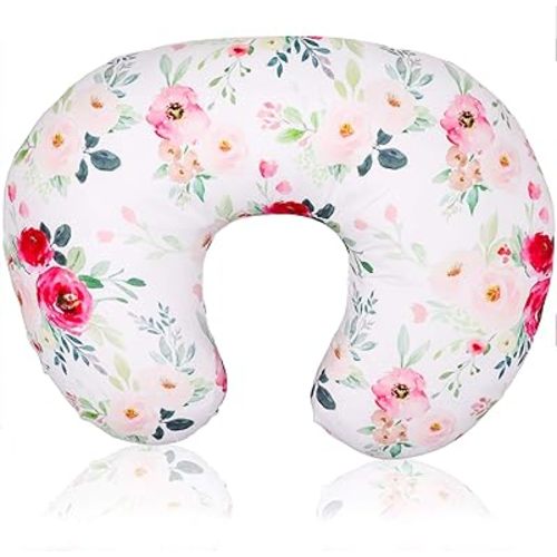 Floral Nursing Pillow Cover, Breastfeeding Pillow Slipcover for Baby Boys & Girls, Nursing Pillow Case for Newborn, Soft Fabric Fits Snug On Infant, Washable & Breathable, Watercolor Flower