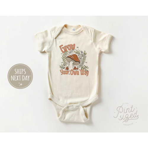 Grow Your Own Way Onesie® - Girls Boho Bodysuit - Cute Mushroom Natural Baby Onesie®