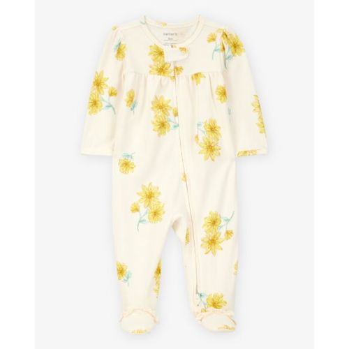 Baby Floral Print 2-Way Zip Cotton Sleep & Play Pajamas - Cream - Carter's | Carter's