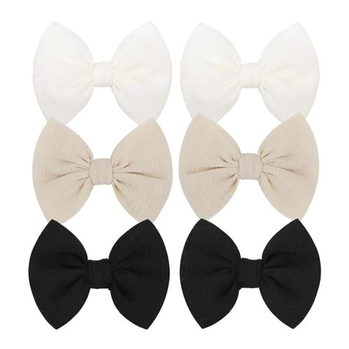 Baby Girls Hair 3'' Bows Clips Set Handmade Bow Hair Clips Hair Accessories Alligator Clip for Babies Infant Toddlers Little Kids 6 PCS Black White Beige