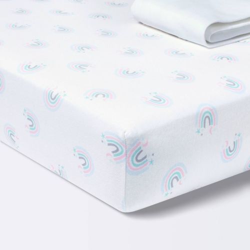 Fitted Jersey Crib Sheet Love To Dream - Rainbows/White - 2pk - Cloud Island™