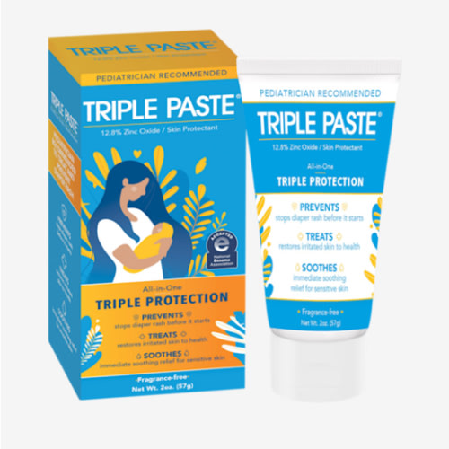 Triple Paste Diaper Rash Cream for Baby - 3 oz Tube - Zinc Oxide Ointment Treats, Soothes and Prevents Diaper Rash - Pediatrician-Recommended Hypoallergenic Formula with Soothing Botanicals