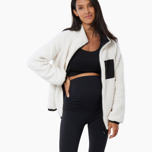 Ingrid and Isabel Cozy Reversible Sherpa Jacket - Natural/Black, Xs